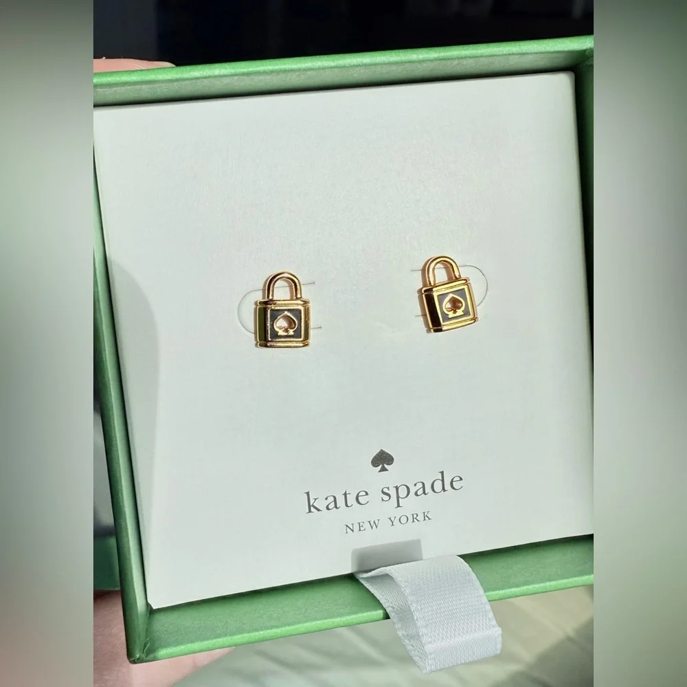 NEW Kate Spade Gold and Black Lock Earrings